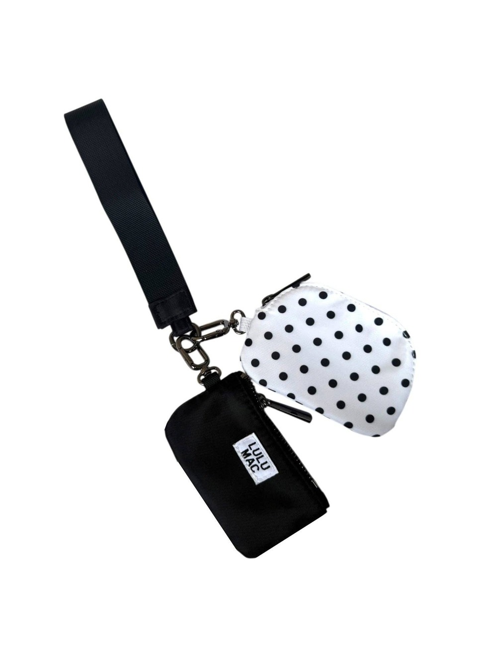 Lulu Mac Black White Polka Dot Double Pouch Wristlet